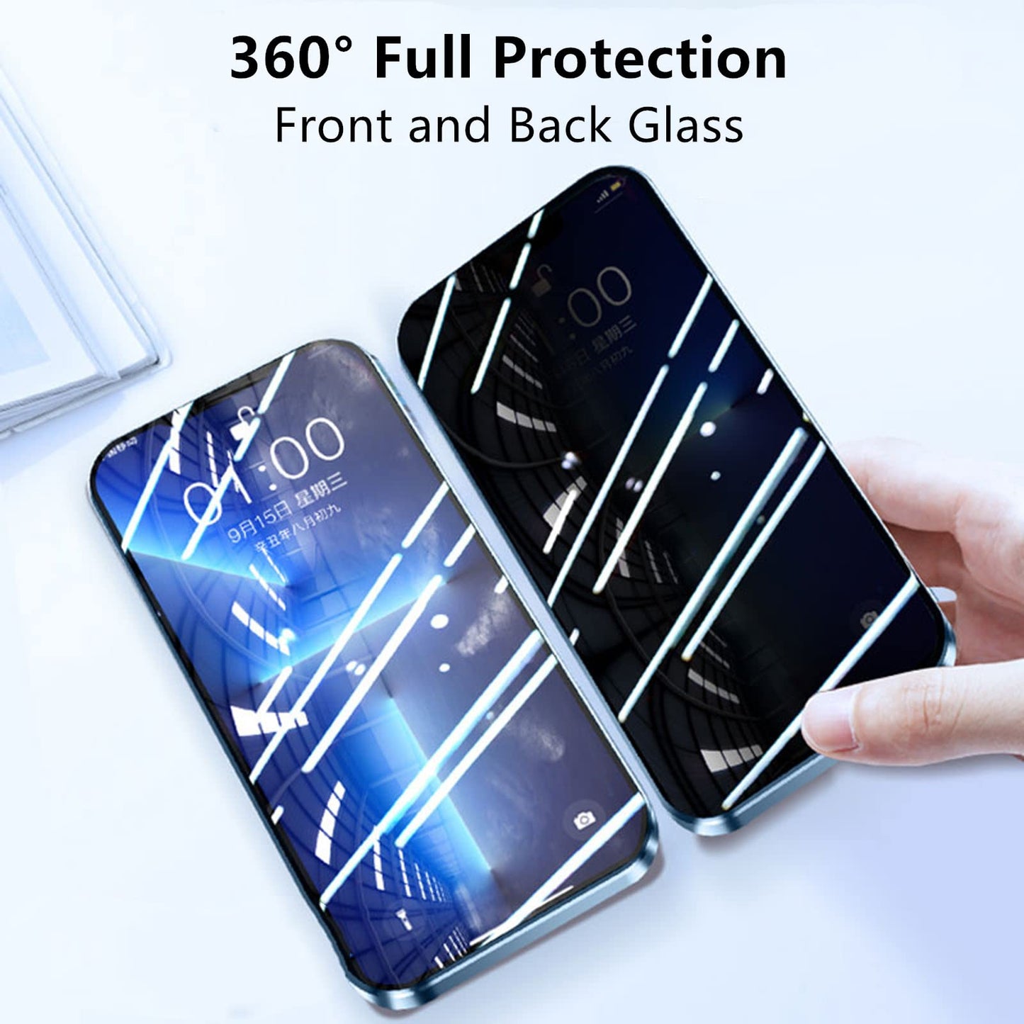 Anti Peeping Case for iPhone 13 Pro Max, 360 Degree Protection Cover, Privacy Tempered Glass Anti-Spy Case Cover, Magnetic Adsorption Bumper Metal Frame Case for 13 Pro Max (Silver)