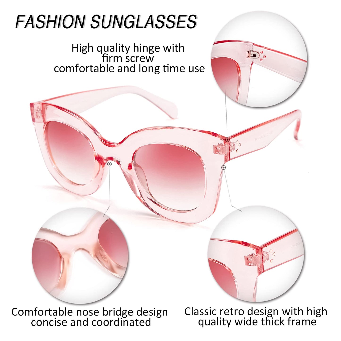 Retro Oversized Square Horn Sunglasses Semi Cat Eye Butterfly Glass Big Thick Bold Frame