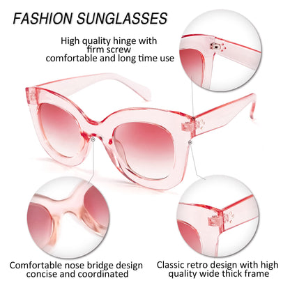 Retro Oversized Square Horn Sunglasses Semi Cat Eye Butterfly Glass Big Thick Bold Frame