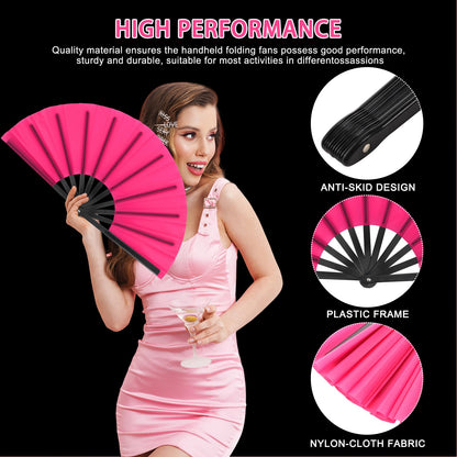 Blulu 4 Pcs Large Folding Fans for Line Dancing Big Silk Hand Clapping Popping Fans Bulk for Dancing Boots on The Ground Festival Party Decoration(Classic Style,Blue, Rose Red, Green, Red,13 Inch)