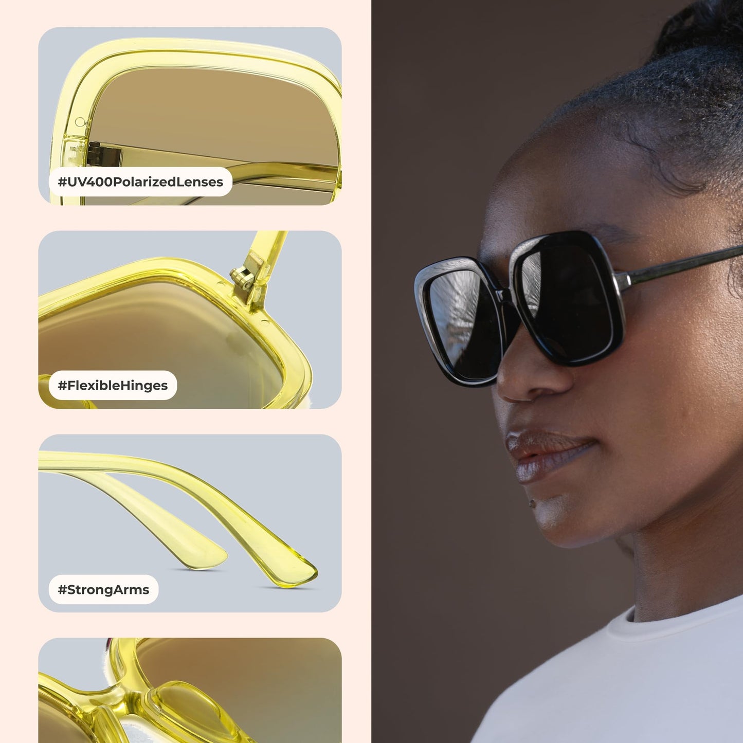 Oversized Polarized Sunglasses Women, Trendy Retro Sun Glasses