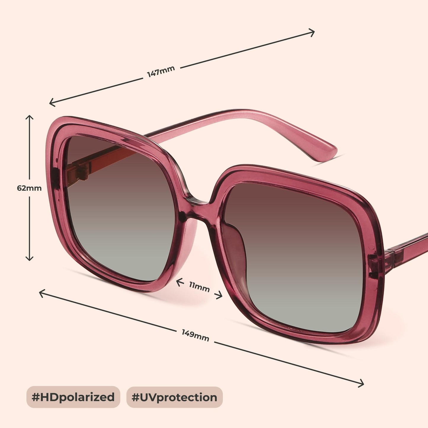 Oversized Polarized Sunglasses Women, Trendy Retro Sun Glasses
