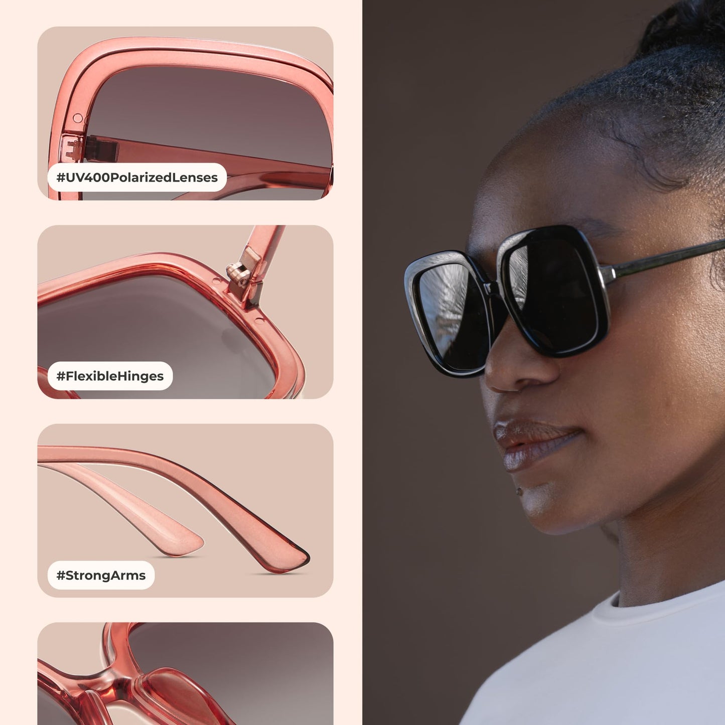 Oversized Polarized Sunglasses Women, Trendy Retro Sun Glasses
