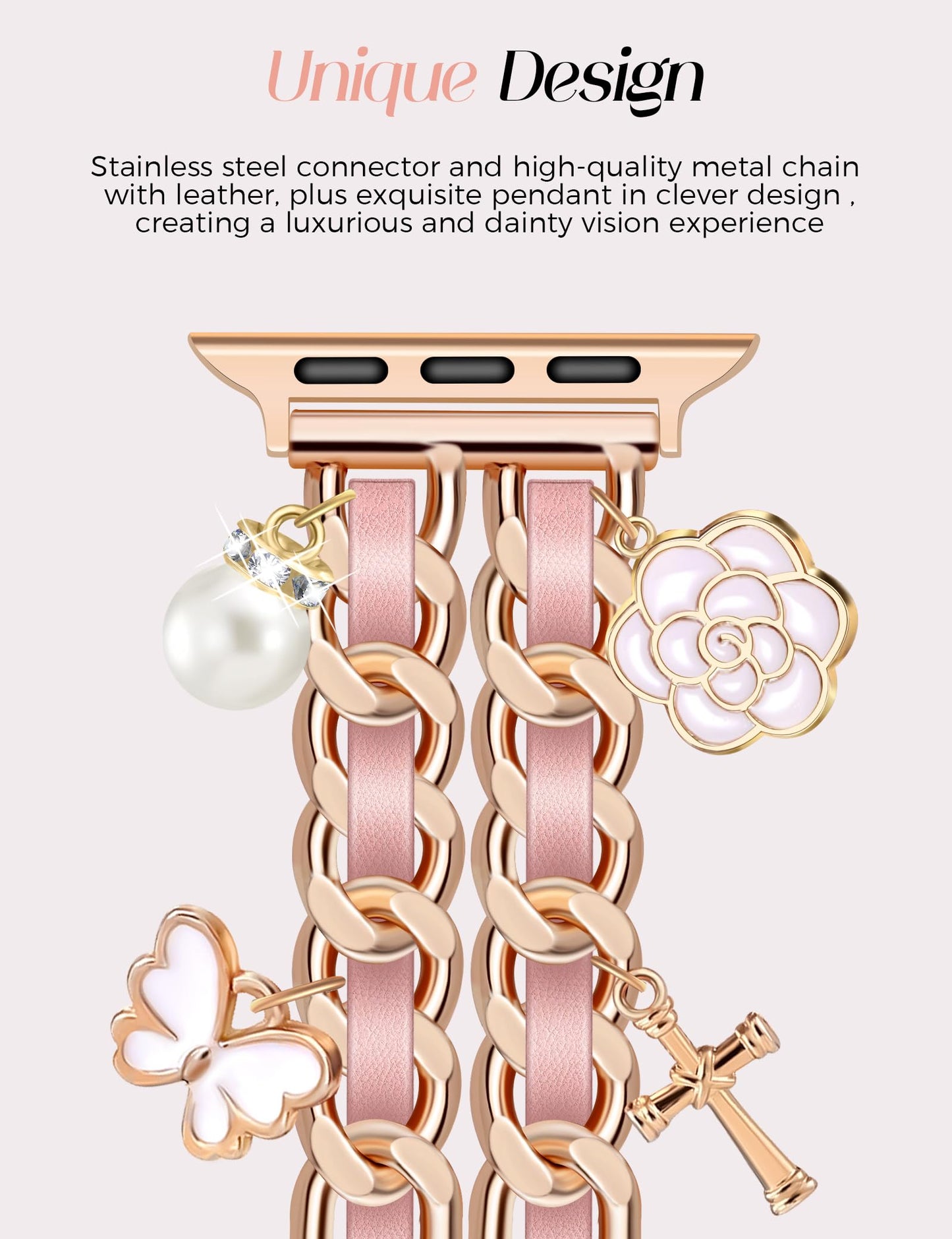 Silver Watch Bands for Women Compatible with Apple Watch Band 38mm 40mm 41mm 42mm (S10) Adjustable Unique Charms Metal Strap Cowboy Chain Bracelet for iWatch Series 10/9/8/7/6/5/4/3/2/1/SE
