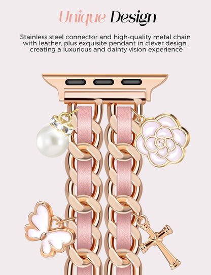 Silver Watch Bands for Women Compatible with Apple Watch Band 38mm 40mm 41mm 42mm (S10) Adjustable Unique Charms Metal Strap Cowboy Chain Bracelet for iWatch Series 10/9/8/7/6/5/4/3/2/1/SE