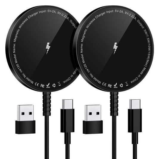 Magnetic Wireless Charging Pad for iPhone 16 15 14 13 12 Series & AirPods 4-2 Pro, Strong Magnet, Aluminum Alloy, USB-C/A Ports, Ultra-Thin & Portable, Ideal for Desk & Bedside