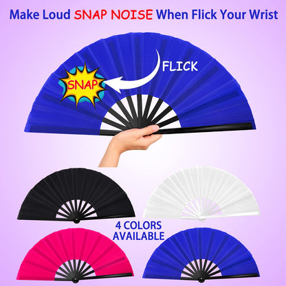 Blulu 4 Pcs Large Folding Fans for Line Dancing Big Silk Hand Clapping Popping Fans Bulk for Dancing Boots on The Ground Festival Party Decoration(Classic Style,Blue, Rose Red, Green, Red,13 Inch)