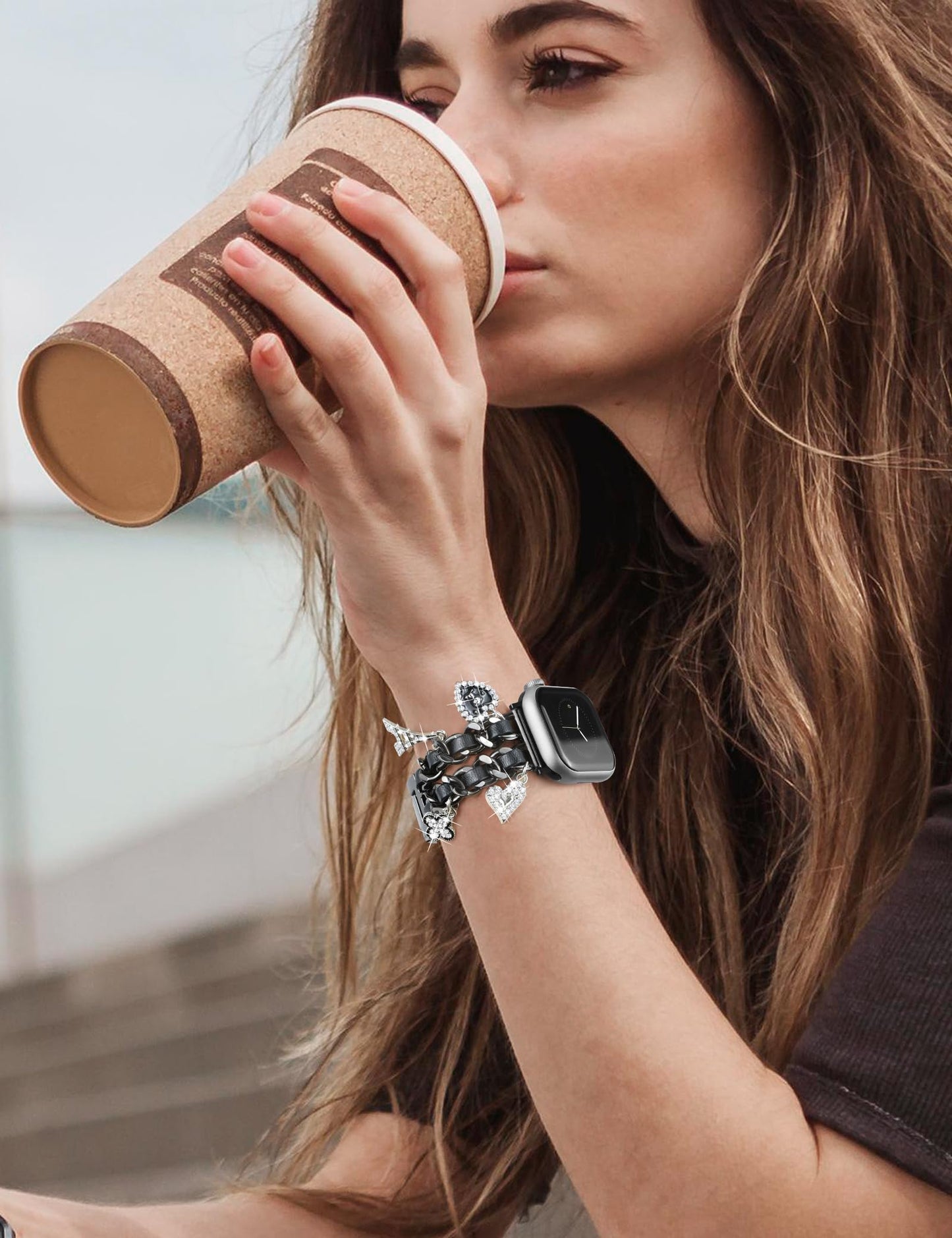 Silver Watch Bands for Women Compatible with Apple Watch Band 38mm 40mm 41mm 42mm (S10) Adjustable Unique Charms Metal Strap Cowboy Chain Bracelet for iWatch Series 10/9/8/7/6/5/4/3/2/1/SE