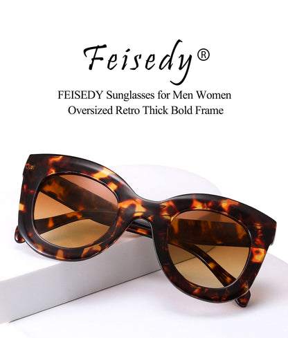 Retro Oversized Square Horn Sunglasses Semi Cat Eye Butterfly Glass Big Thick Bold Frame