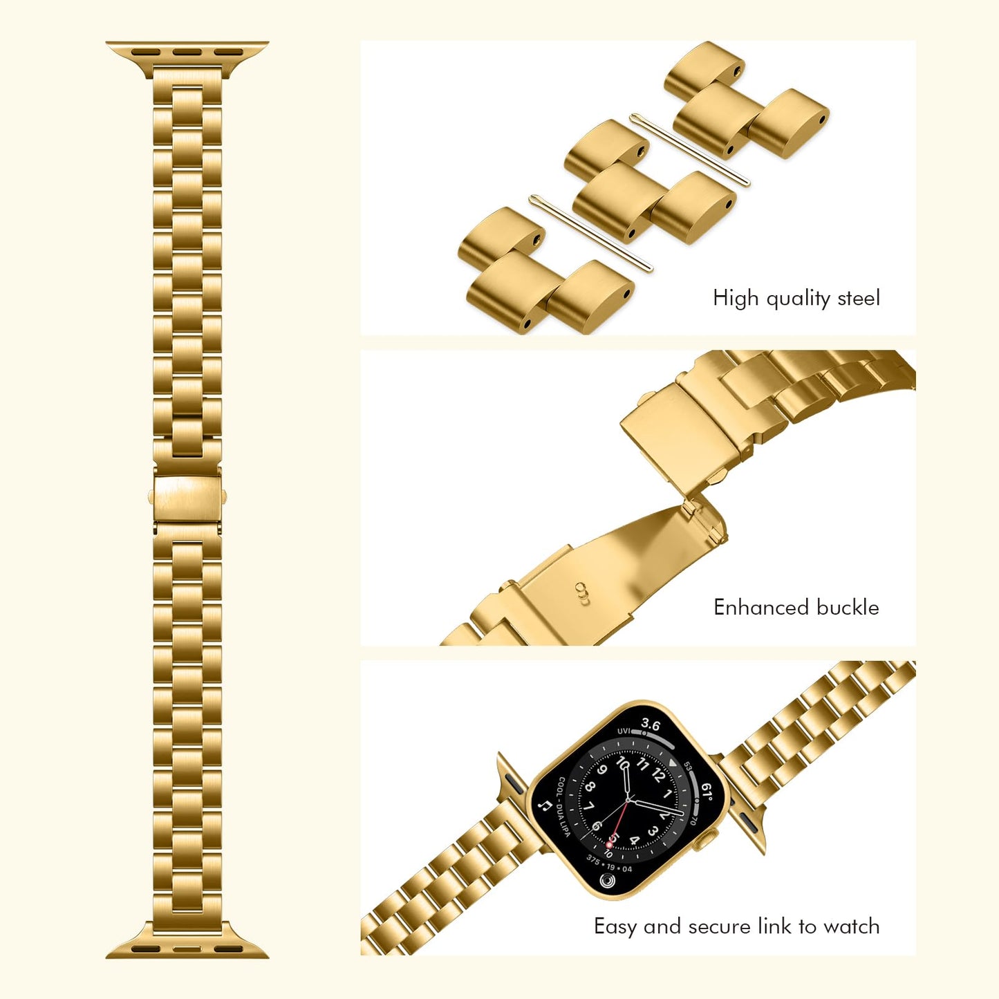 Slim Stainless Steel Band Compatible with Apple Watch 38mm 40mm 41mm 42mm 44mm 45mm, Bands with Bling Case Screen Protector for iWatch Series 9/8/7/6/5/4/3/2/1/SE