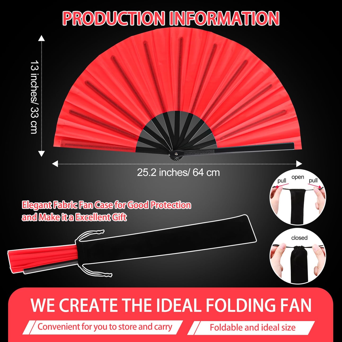 Blulu 4 Pcs Large Folding Fans for Line Dancing Big Silk Hand Clapping Popping Fans Bulk for Dancing Boots on The Ground Festival Party Decoration(Classic Style,Blue, Rose Red, Green, Red,13 Inch)