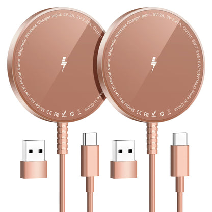 Magnetic Wireless Charging Pad for iPhone 16 15 14 13 12 Series & AirPods 4-2 Pro, Strong Magnet, Aluminum Alloy, USB-C/A Ports, Ultra-Thin & Portable, Ideal for Desk & Bedside