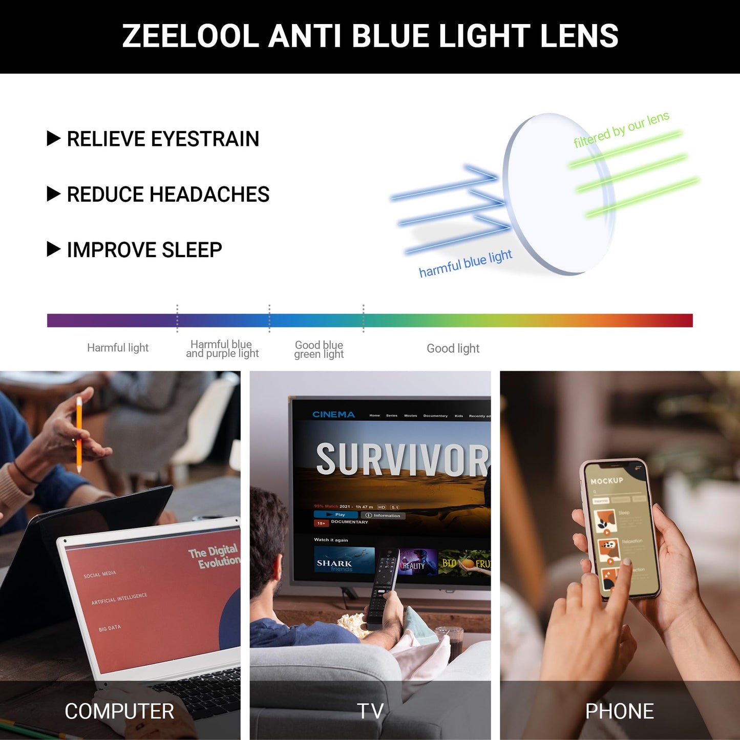 Zeelool Rectangle Glasses Frame for Women Men, Eyeglasses with Non-prescription Clear Lenses & Spring Hinge ZJGA838378