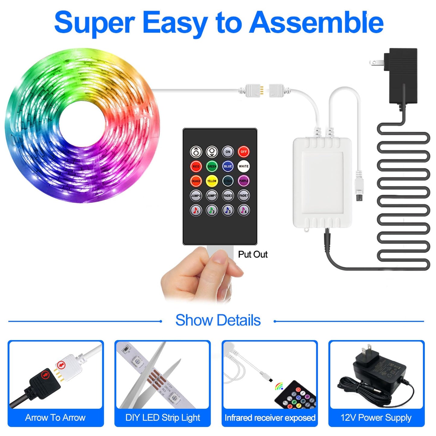 LED Strip Lights 100ft, Bluetooth and APP Control, Multicolor RGB Light Strips, Music Sync Color Changing for Bedroom Indoor
