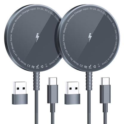 Magnetic Wireless Charging Pad for iPhone 16 15 14 13 12 Series & AirPods 4-2 Pro, Strong Magnet, Aluminum Alloy, USB-C/A Ports, Ultra-Thin & Portable, Ideal for Desk & Bedside