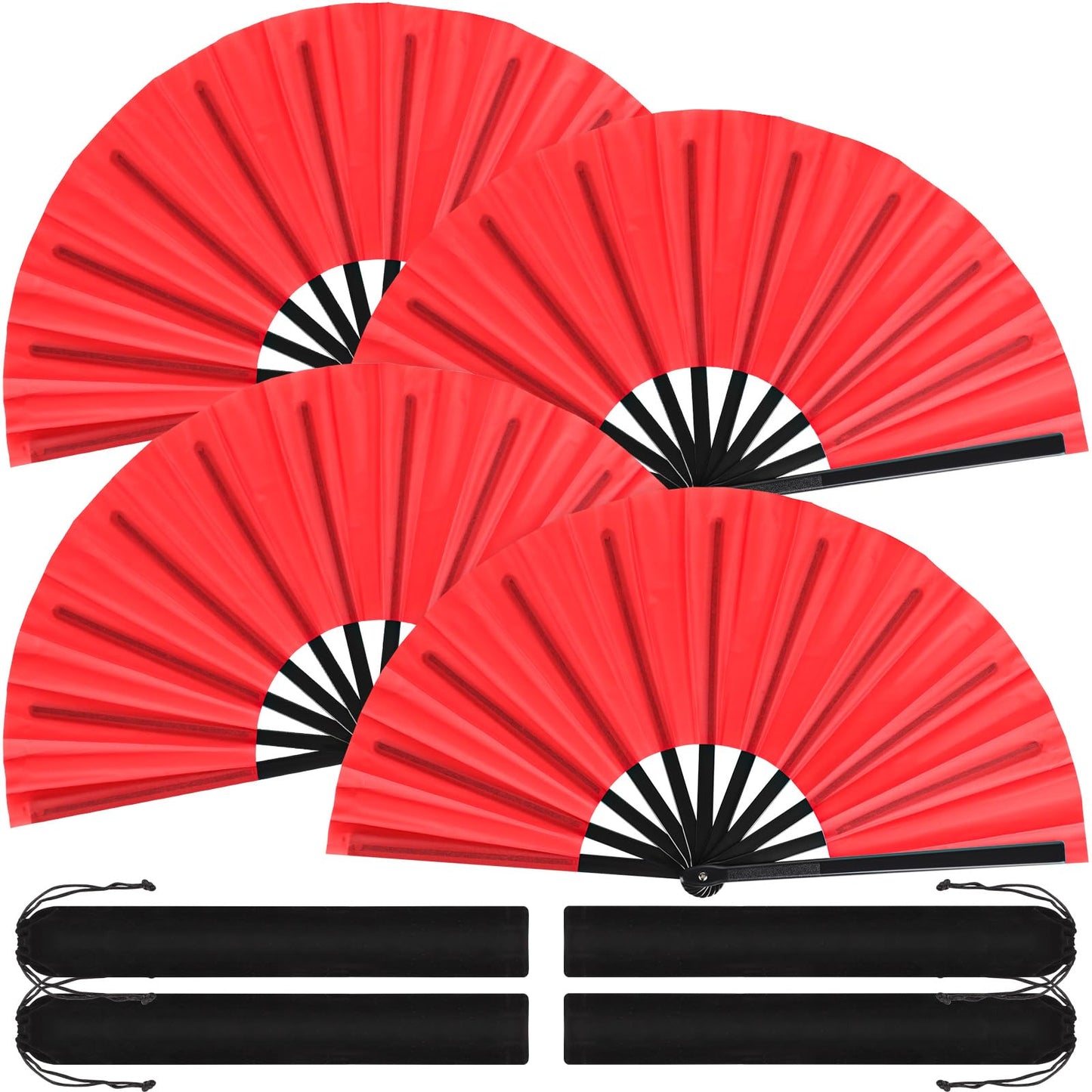 Blulu 4 Pcs Large Folding Fans for Line Dancing Big Silk Hand Clapping Popping Fans Bulk for Dancing Boots on The Ground Festival Party Decoration(Classic Style,Blue, Rose Red, Green, Red,13 Inch)