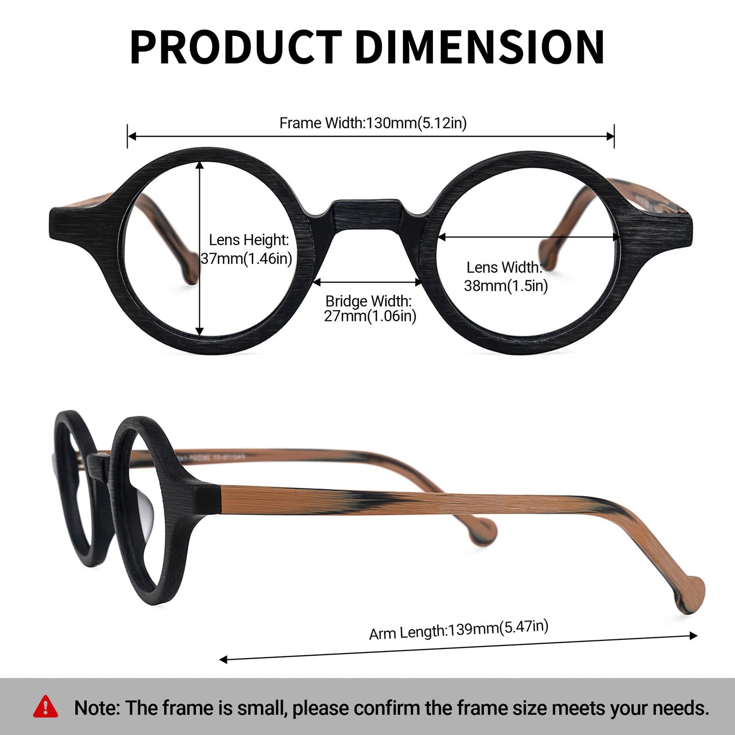 Vintage Small Round Blue Light Blocking Glasses for Men Women Wood Grain Acetate Eyewear