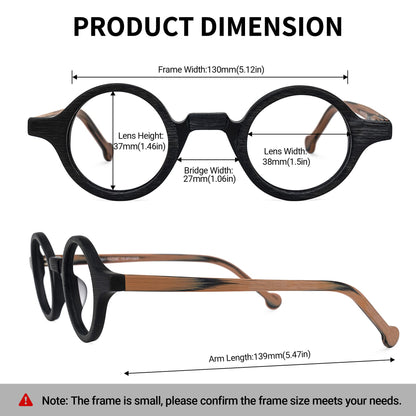 Vintage Small Round Blue Light Blocking Glasses for Men Women Wood Grain Acetate Eyewear