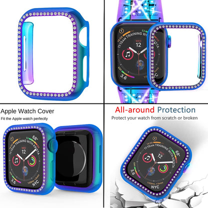 Supoix Compatible with Apple Watch Band 38mm 40mm 41mm 42mm 44mm 45mm 46mm 49mm+ Case, Women Jewelry Bling Diamond Rhinestone Replacement Metal Bands & 2 Pack PC Protector Case for iWatch Ultra 2/ Ultra Series 10/9/8/7/6/5/4/3/2/1/SE
