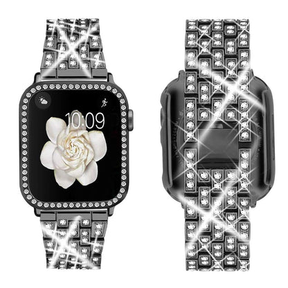 Supoix Compatible with Apple Watch Band 38mm 40mm 41mm 42mm 44mm 45mm 46mm 49mm+ Case, Women Jewelry Bling Diamond Rhinestone Replacement Metal Bands & 2 Pack PC Protector Case for iWatch Ultra 2/ Ultra Series 10/9/8/7/6/5/4/3/2/1/SE