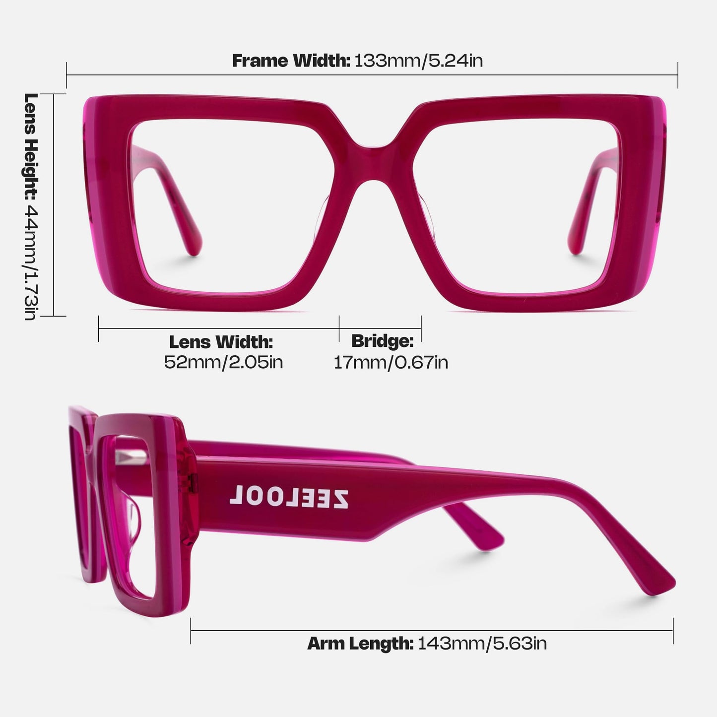 Zeelool Rectangle Glasses Frame for Women Men, Eyeglasses with Non-prescription Clear Lenses & Spring Hinge ZJGA838378