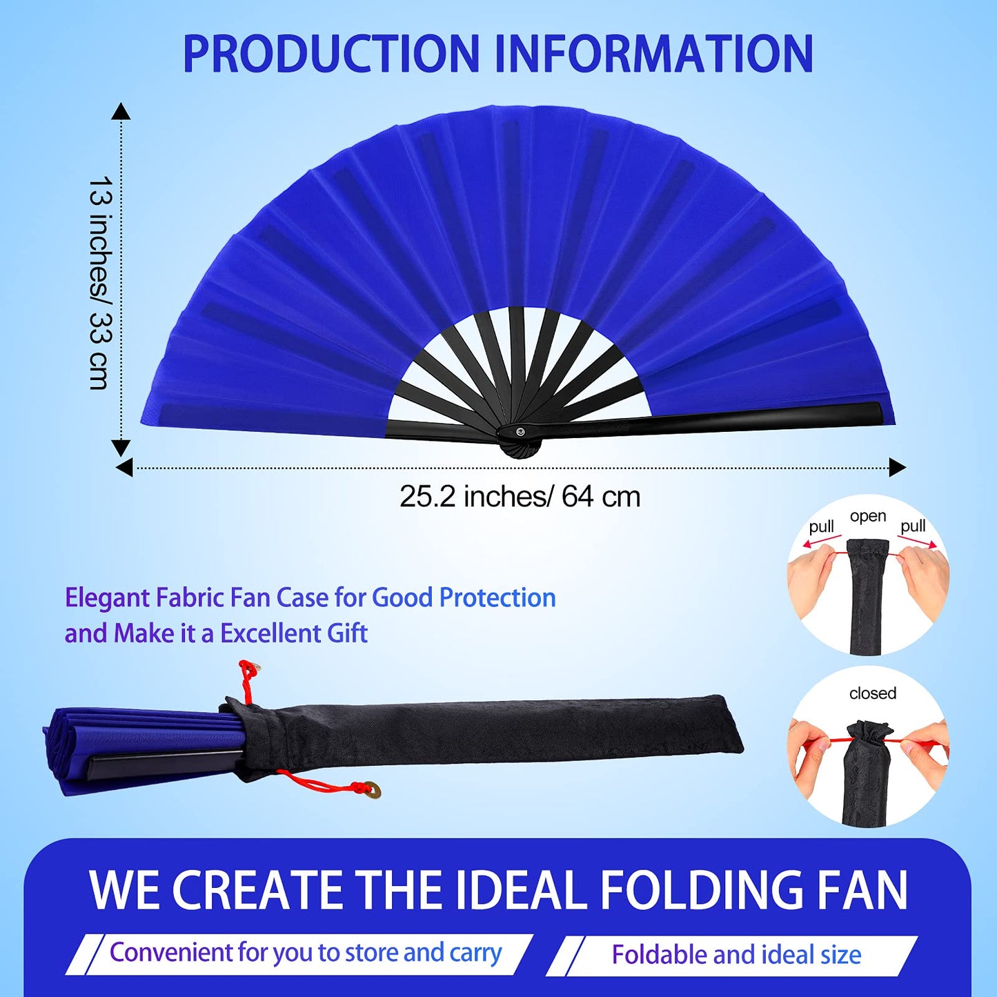 Blulu 4 Pcs Large Folding Fans for Line Dancing Big Silk Hand Clapping Popping Fans Bulk for Dancing Boots on The Ground Festival Party Decoration(Classic Style,Blue, Rose Red, Green, Red,13 Inch)