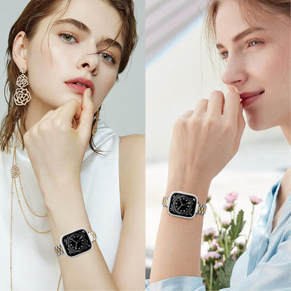 Slim Stainless Steel Band Compatible with Apple Watch 38mm 40mm 41mm 42mm 44mm 45mm, Bands with Bling Case Screen Protector for iWatch Series 9/8/7/6/5/4/3/2/1/SE