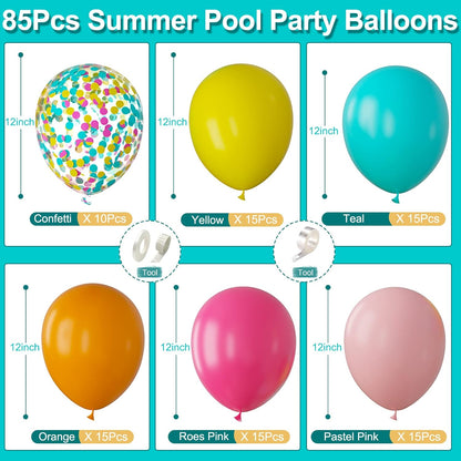 Tropical Balloon Arch Kit 12inch Hot Pink Orange Yellow Green Teal Latex Confetti Balloons for Luau Tropical Hawaii Flamingo Coachella Party Theme