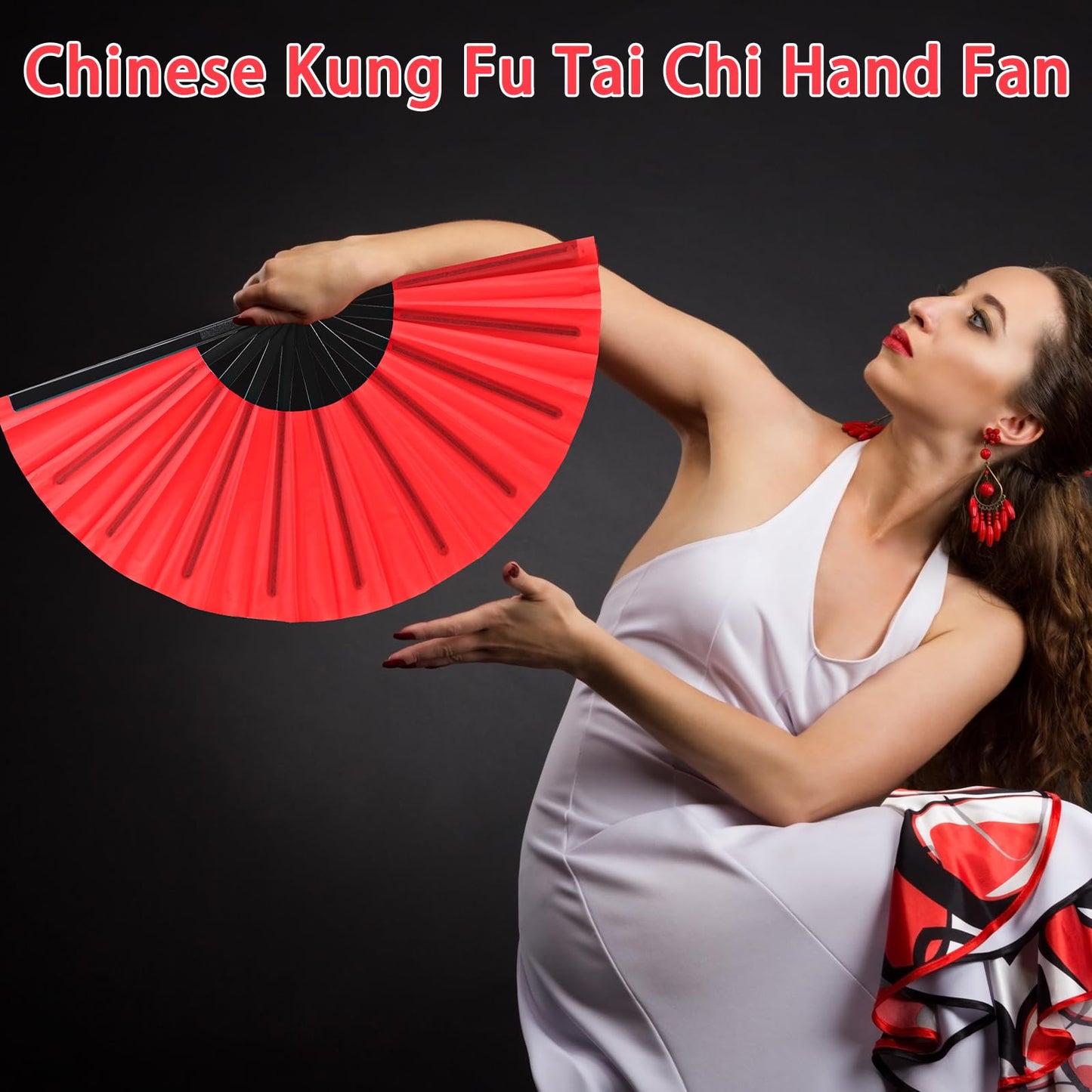 Blulu 4 Pcs Large Folding Fans for Line Dancing Big Silk Hand Clapping Popping Fans Bulk for Dancing Boots on The Ground Festival Party Decoration(Classic Style,Blue, Rose Red, Green, Red,13 Inch)
