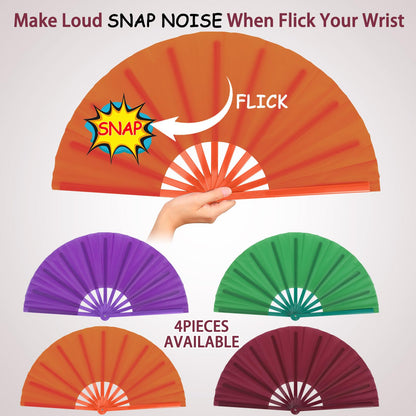 Blulu 4 Pcs Large Folding Fans for Line Dancing Big Silk Hand Clapping Popping Fans Bulk for Dancing Boots on The Ground Festival Party Decoration(Classic Style,Blue, Rose Red, Green, Red,13 Inch)