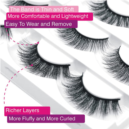 False Eyelashes Natural look Cat Eye Lashes Wispy Strips,6D Volume Mink lashes 30 Pairs 10 Mixed Styles Fake Eyelashes Pack, Wispy Eyelash Soft Reusable Dramatic Fluffy Beauty Lash