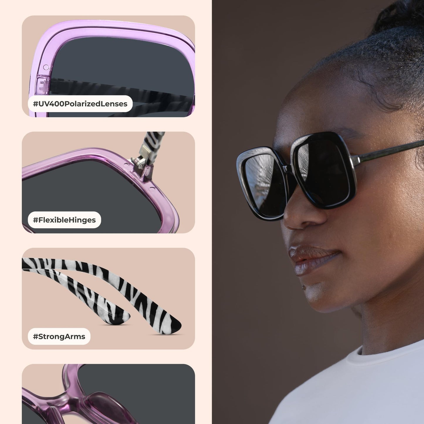Oversized Polarized Sunglasses Women, Trendy Retro Sun Glasses