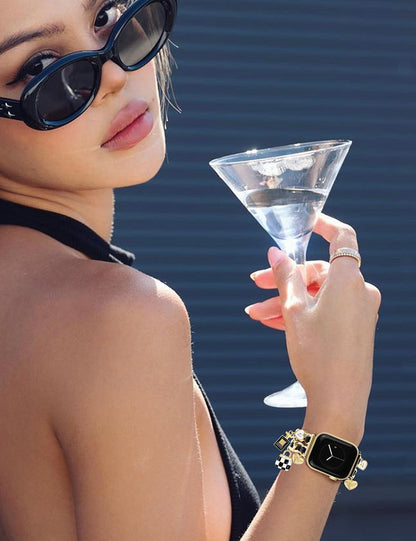 Silver Watch Bands for Women Compatible with Apple Watch Band 38mm 40mm 41mm 42mm (S10) Adjustable Unique Charms Metal Strap Cowboy Chain Bracelet for iWatch Series 10/9/8/7/6/5/4/3/2/1/SE
