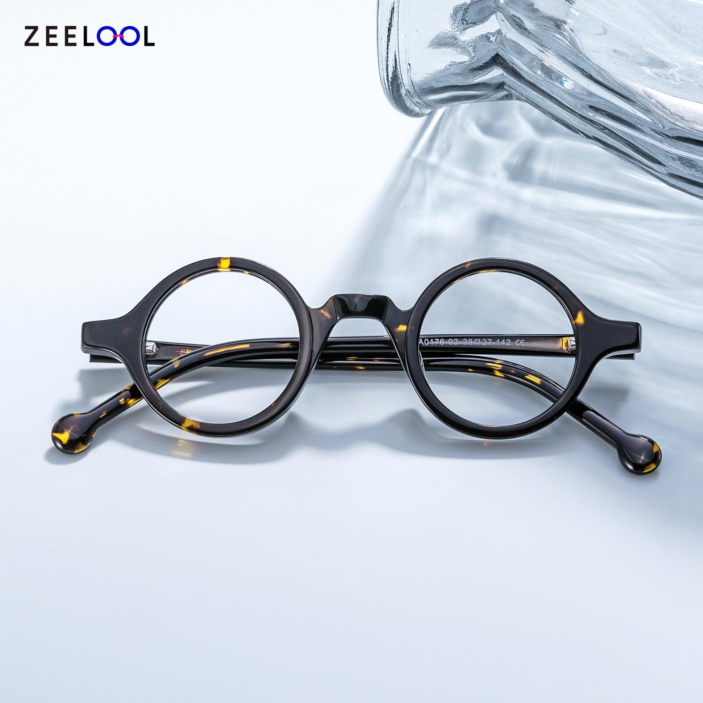 Vintage Small Round Blue Light Blocking Glasses for Men Women Wood Grain Acetate Eyewear