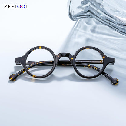 Vintage Small Round Blue Light Blocking Glasses for Men Women Wood Grain Acetate Eyewear