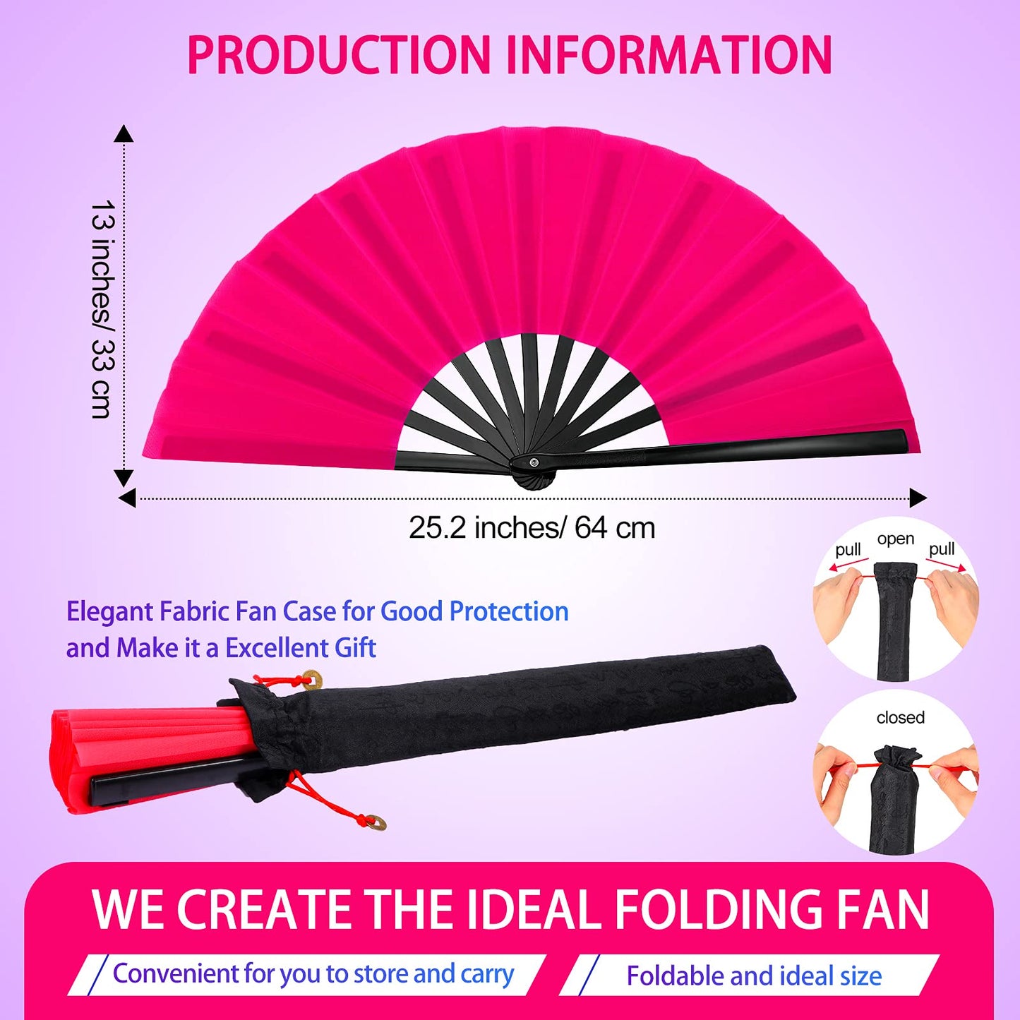 Blulu 4 Pcs Large Folding Fans for Line Dancing Big Silk Hand Clapping Popping Fans Bulk for Dancing Boots on The Ground Festival Party Decoration(Classic Style,Blue, Rose Red, Green, Red,13 Inch)