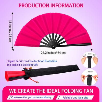 Blulu 4 Pcs Large Folding Fans for Line Dancing Big Silk Hand Clapping Popping Fans Bulk for Dancing Boots on The Ground Festival Party Decoration(Classic Style,Blue, Rose Red, Green, Red,13 Inch)