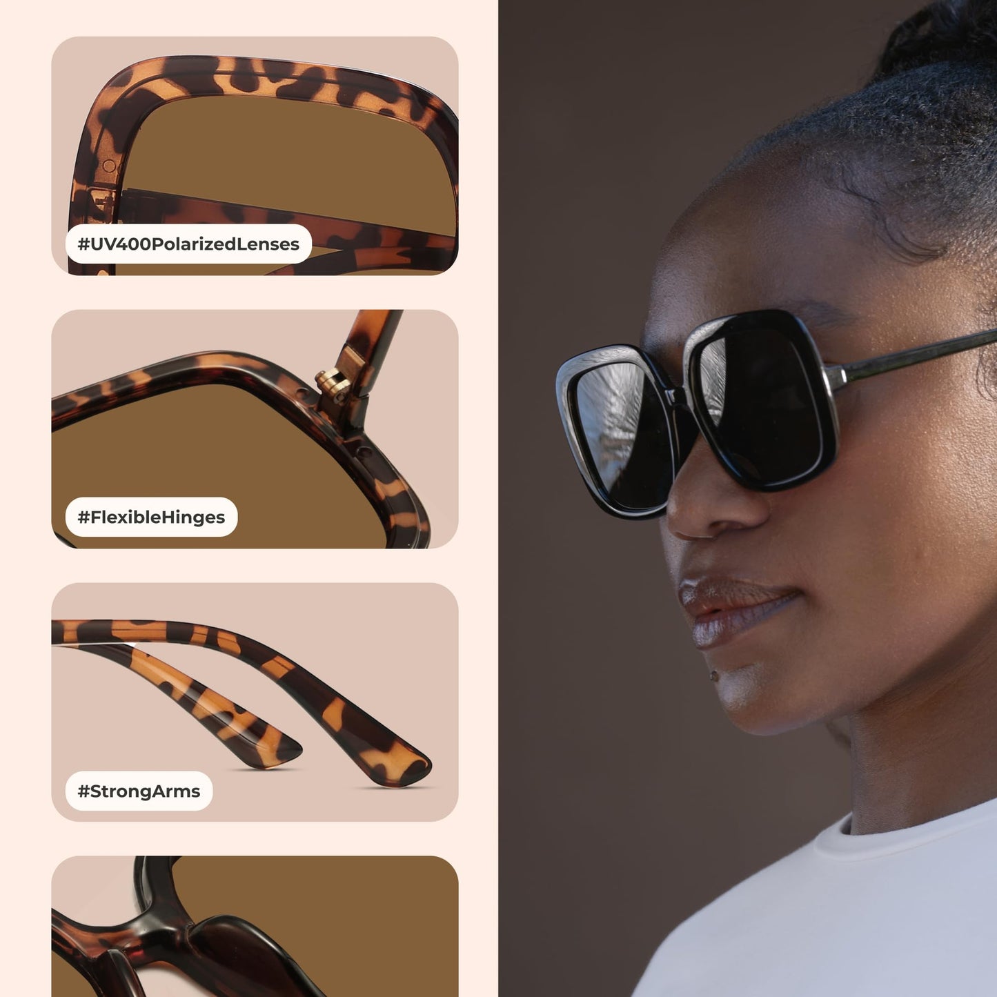 Oversized Polarized Sunglasses Women, Trendy Retro Sun Glasses
