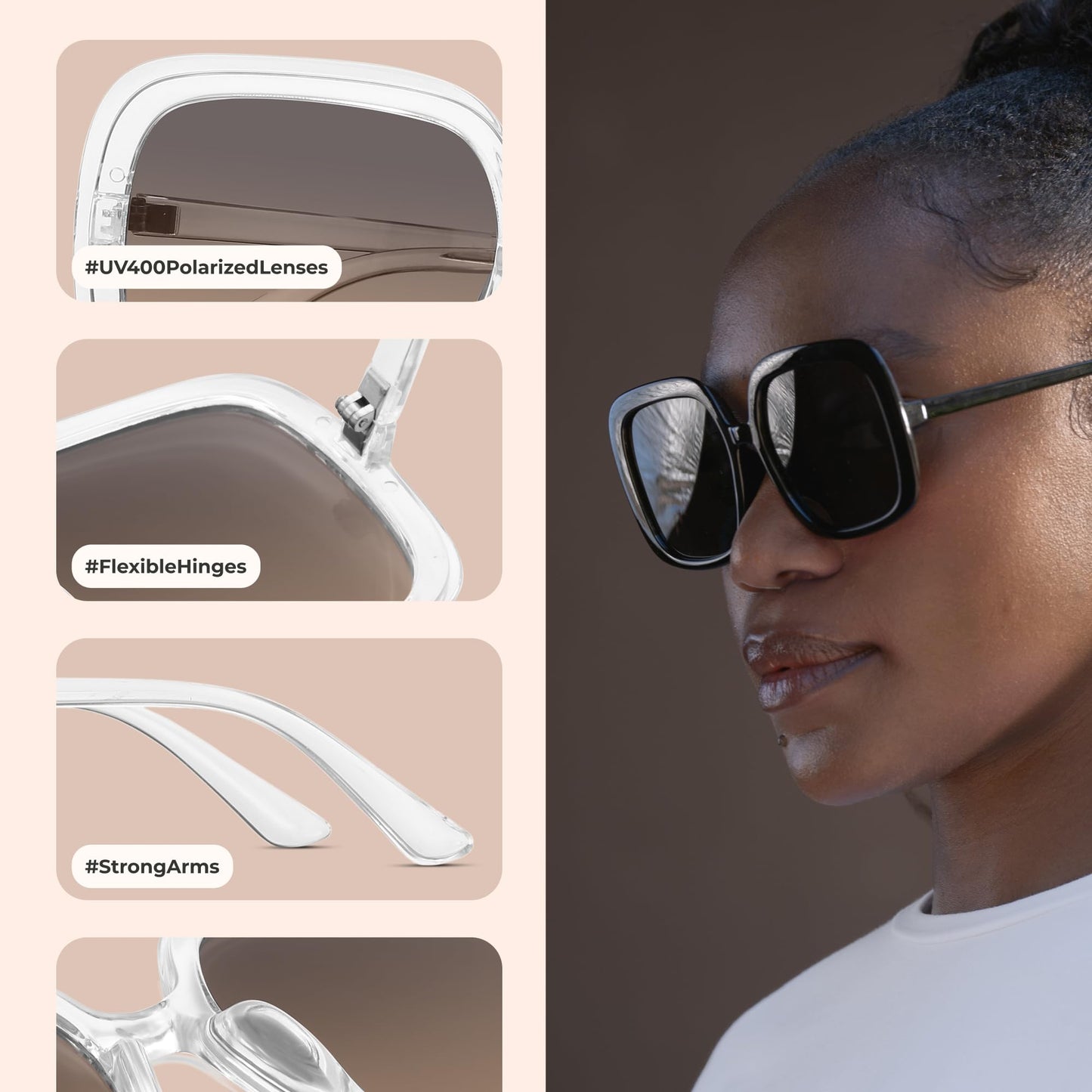 Oversized Polarized Sunglasses Women, Trendy Retro Sun Glasses