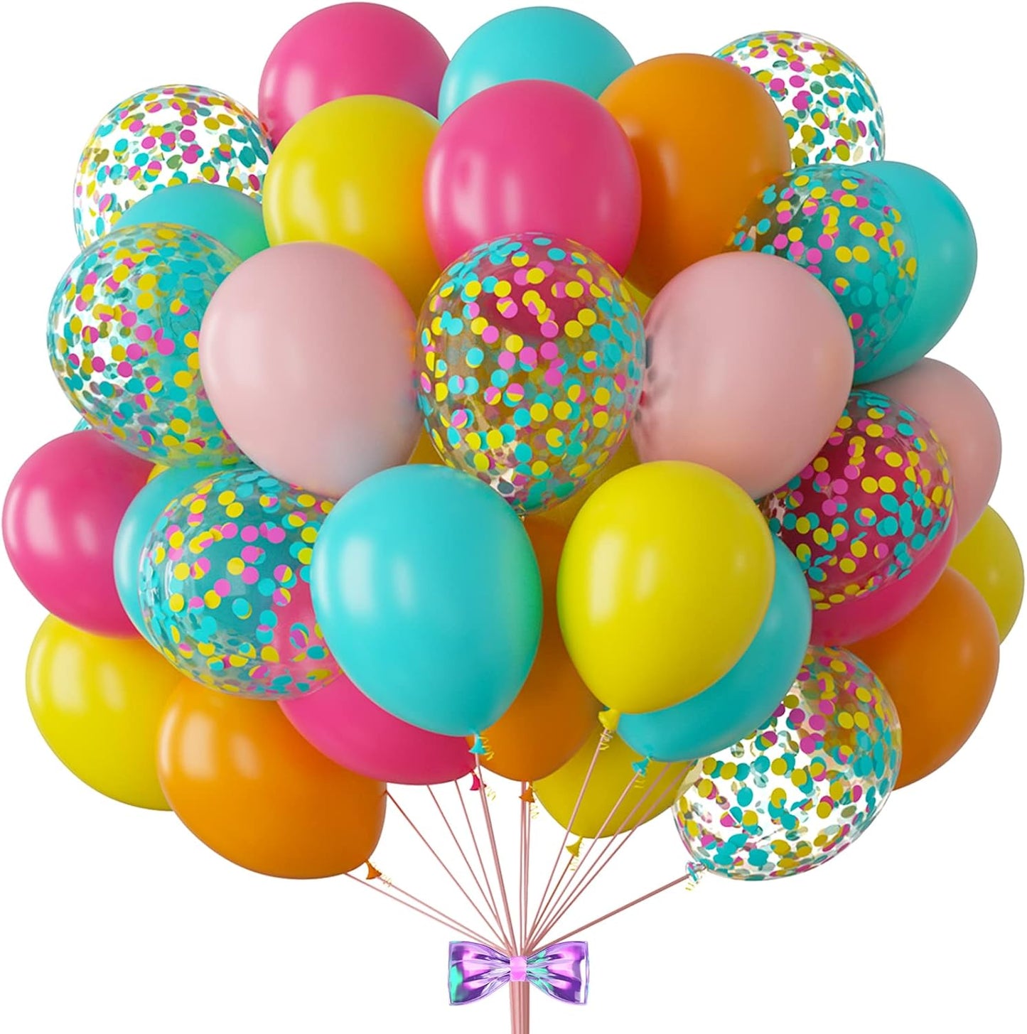 Tropical Balloon Arch Kit 12inch Hot Pink Orange Yellow Green Teal Latex Confetti Balloons for Luau Tropical Hawaii Flamingo Coachella Party Theme