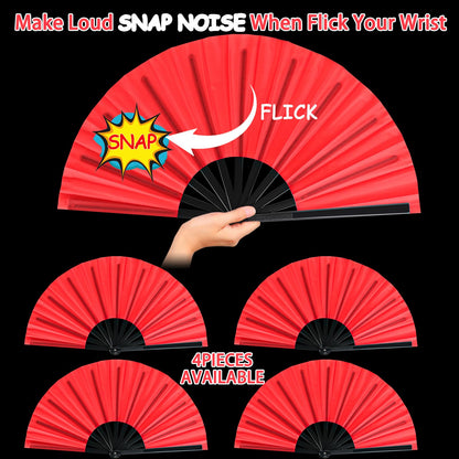 Blulu 4 Pcs Large Folding Fans for Line Dancing Big Silk Hand Clapping Popping Fans Bulk for Dancing Boots on The Ground Festival Party Decoration(Classic Style,Blue, Rose Red, Green, Red,13 Inch)
