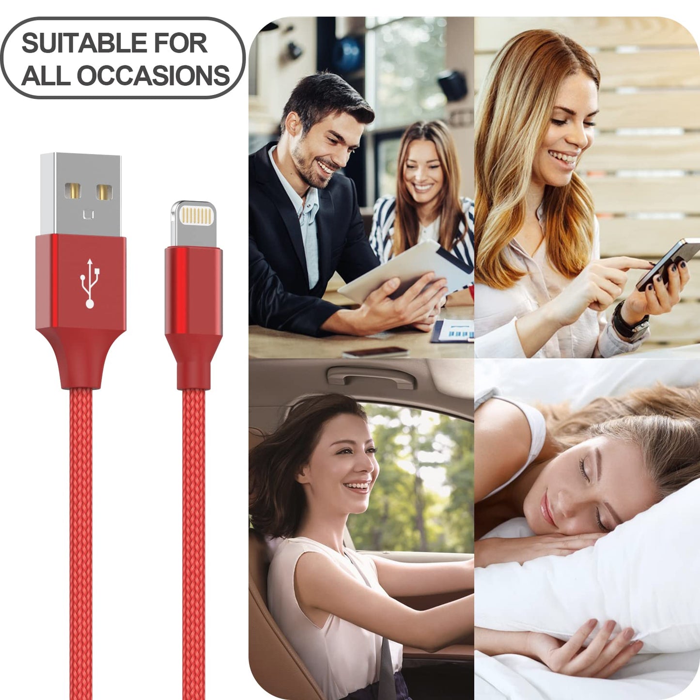 [Apple MFi Certified] 6Pack 3/3/6/6/6/10 FT iPhone Charger Nylon Braided Fast Charging Lightning Cable Compatible iPhone 14 Pro/13 mini/13/12/11 Pro MAX/XR/XS/8/7/Plus/6S/SE/iPad