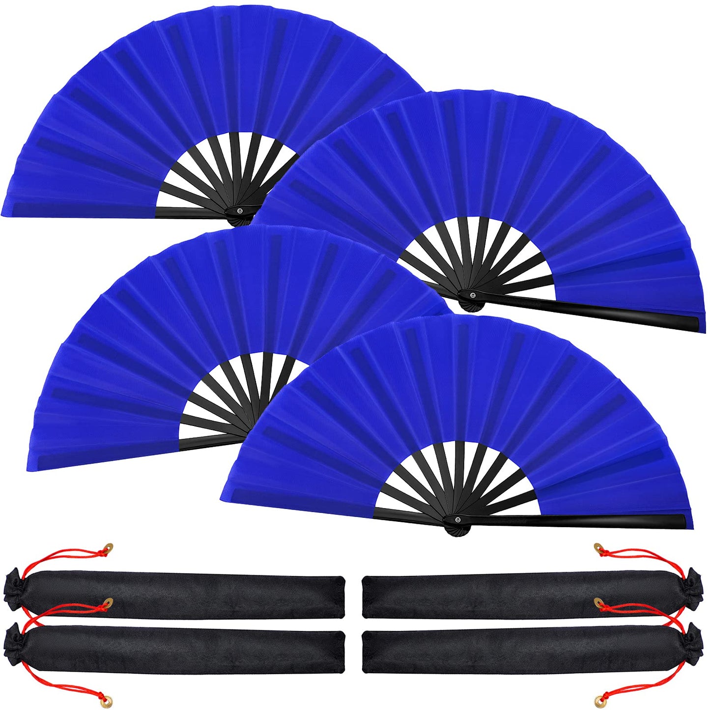 Blulu 4 Pcs Large Folding Fans for Line Dancing Big Silk Hand Clapping Popping Fans Bulk for Dancing Boots on The Ground Festival Party Decoration(Classic Style,Blue, Rose Red, Green, Red,13 Inch)