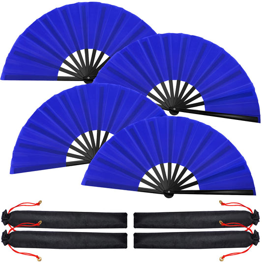 Blulu 4 Pcs Large Folding Fans for Line Dancing Big Silk Hand Clapping Popping Fans Bulk for Dancing Boots on The Ground Festival Party Decoration(Classic Style,Blue, Rose Red, Green, Red,13 Inch)