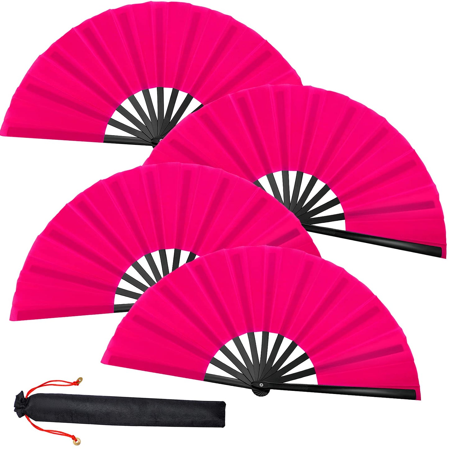 Blulu 4 Pcs Large Folding Fans for Line Dancing Big Silk Hand Clapping Popping Fans Bulk for Dancing Boots on The Ground Festival Party Decoration(Classic Style,Blue, Rose Red, Green, Red,13 Inch)