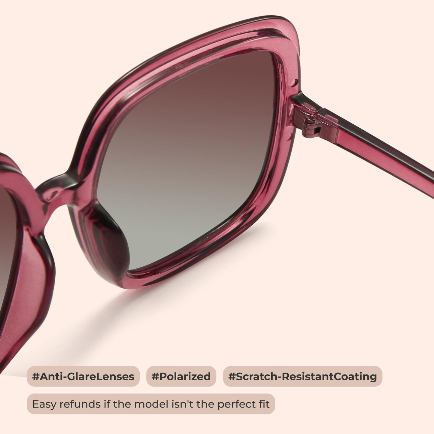 Oversized Polarized Sunglasses Women, Trendy Retro Sun Glasses