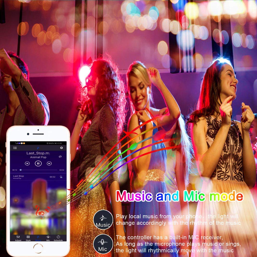 LED Strip Lights 100ft, Bluetooth and APP Control, Multicolor RGB Light Strips, Music Sync Color Changing for Bedroom Indoor