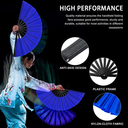 Blulu 4 Pcs Large Folding Fans for Line Dancing Big Silk Hand Clapping Popping Fans Bulk for Dancing Boots on The Ground Festival Party Decoration(Classic Style,Blue, Rose Red, Green, Red,13 Inch)