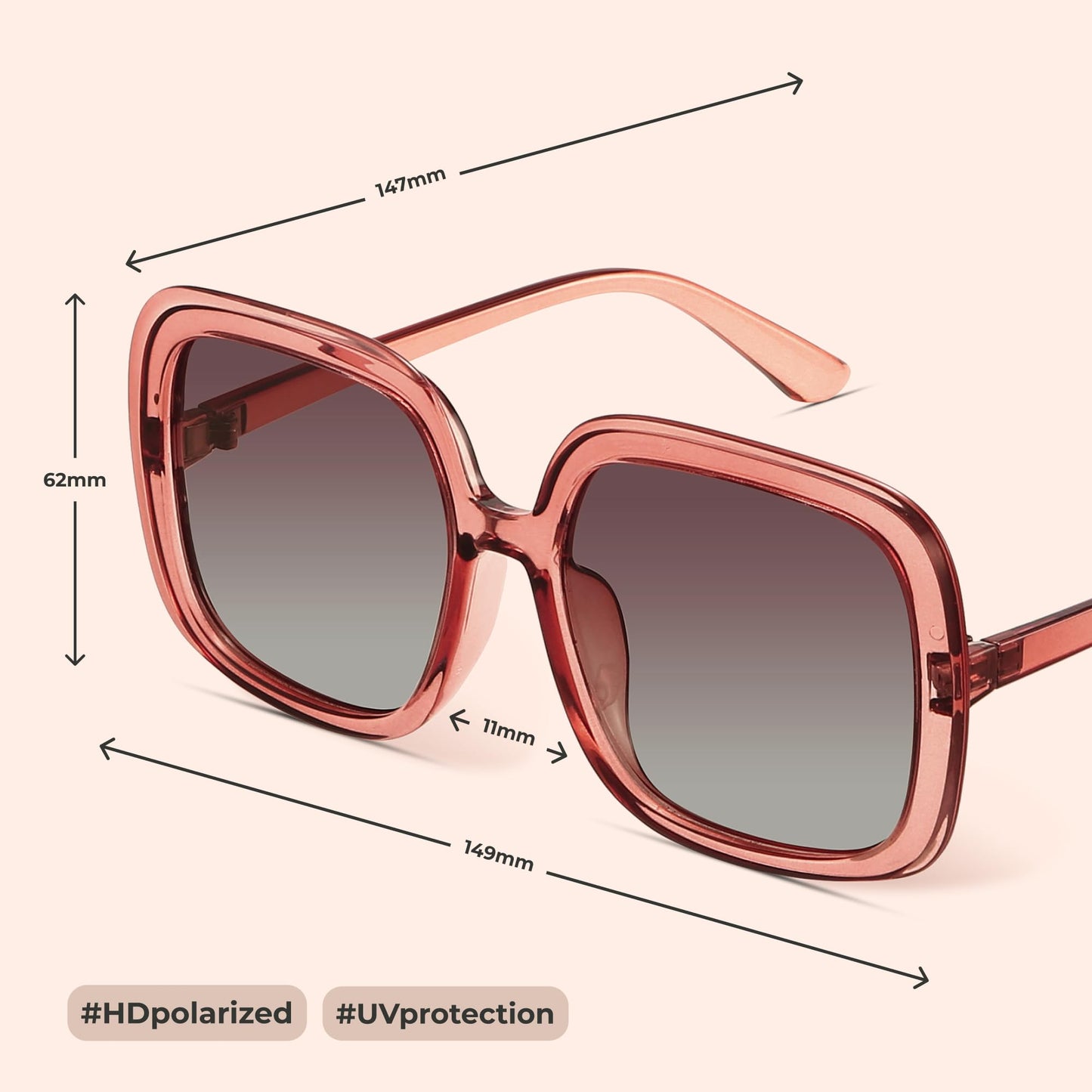Oversized Polarized Sunglasses Women, Trendy Retro Sun Glasses