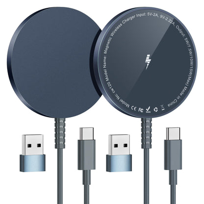 Magnetic Wireless Charging Pad for iPhone 16 15 14 13 12 Series & AirPods 4-2 Pro, Strong Magnet, Aluminum Alloy, USB-C/A Ports, Ultra-Thin & Portable, Ideal for Desk & Bedside